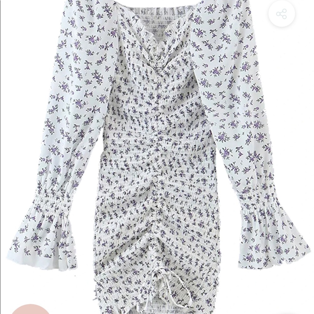 ALEXANDRA' FLORAL PRINTED PUFF SLEEVES DRAWSTRING MINI DRESS